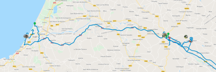 Übersichtskarte / Overview map Biarritz, Orthez, Arthez - Quelle / source: Google Maps